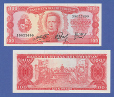 Banknote Uruguay 100 Pesos (1967) In Bankfrischer Erhaltung !  - Cina