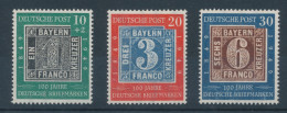 Bundesrepublik 1949, 100 Jahre Deutsche Briefmarken, Mi.-Nr. 113-115 Satz 3 W.** - Ungebraucht