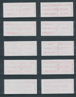 Brasilien FRAMA Schalterwertzeichendrucker-ATM AG.00001-AG00010 Kpl. Serie (VS)  - Franking Labels