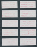 Brasilien FRAMA Schalterwertzeichendrucker-ATM AG.00001-AG00010 Kpl. Serie (VS)  - Automatenmarken (Frama)