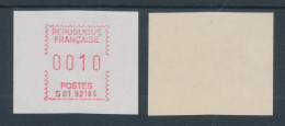 Frankreich FRAMA/SATAS-ATM  S01 92184 Seltenes Camp-Papier Dick/weiss, ATM **  - Other & Unclassified