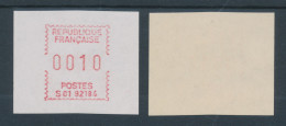 Frankreich FRAMA/SATAS-ATM  S01 92184 Seltenes Camp-Papier Dick/weiss, ATM **  - Altri & Non Classificati