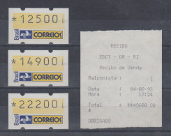 Brasilien ATM Postemblem, Mi.-Nr. 4, Satz 12500-14900-22200 ** AQ Balconista 1 - Franking Labels