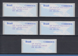 Brasilien ATM Taube, Mi.-Nr. 7, 4-stelliger Werteindruck, Satz 5 Werte **   RR ! - Franking Labels