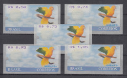 Brasilien ATM Ararajuba, Mi.-Nr. 8, Satz 5 Werte 50-74-75-95-185 ** - Franking Labels