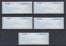 Brasilien ATM Taube, Werteindruck Oben, Satz 5 Werte 55-85-85-110-205 ** - Affrancature Meccaniche/Frama