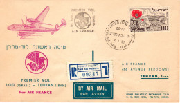 Israel-Iran / Persia 1953 "Air France" Registered FFC / First Flight Cover - Iran