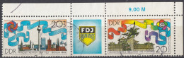 DDR - 1989 - Serie Completa Usata Di 2 Valori In Trittico Con Vignetta: Yvert 2858A, In Angolo Di Foglio. - Used Stamps