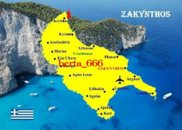 Greece Zakynthos Island Map New Postcard * Carte Geographique * Landkarte - Griechenland