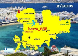 Greece Mykonos Island Map New Postcard * Carte Geographique * Landkarte - Griechenland