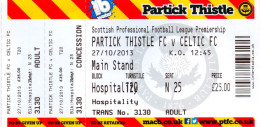 Fußball Eintrittskarte Ticket Partick Thistle FC Vs Celtic Glasgow 27. 10. 2013 Maryhill Football Schottland Scotland - Tickets D'entrée