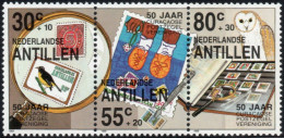 Dutch Antilles 1989 Curacao Philatelic Soc.50 Year 3-strip MNH Nederlandse Antillen Stockbook, Tweesers, Magnifying Glas - Other & Unclassified