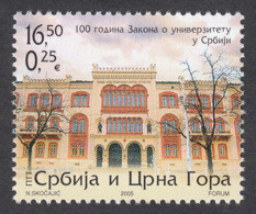 Yugoslavia 2005 100 Years Anniversary Of The University Law In Serbia Architecture MNH - Ungebraucht