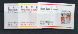 SOUTH KOREA- 1967 - FOLKLORE SET OF 3 SOUVEIR SHEET MINT NEVER HINGED,  SG CAT £20 - Corée Du Sud