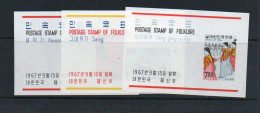 SOUTH KOREA- 1967 - FOLKLORE SET OF 3 SOUVEIR SHEET MINT NEVER HINGED,  SG CAT £20 - Corea Del Sur