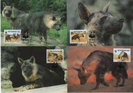 Botswana 1995 Maximum Cards Set X4 WWF W. W. F. Brown Hyena Fauna Dog - Maximumkaarten