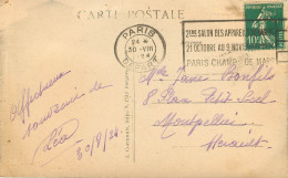 OBLITERATION MECANIQUE - PARIS - 2E SALON DES APPAREILS MENAGERS 21 OCT AU 9 NOV 1924 PARIS CHAMP DE MARS - Mechanical Postmarks (Other)