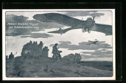 Künstler-AK Flugzeug Der Deutschen Luftstreitkräfte Beim Aufklärungsflug über Der Front  - 1914-1918: 1ra Guerra