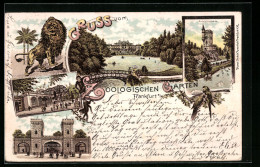 Lithographie Frankfurt A. M., Zoologischer Garten, Affenhaus, Bärenzwinger  - Otros & Sin Clasificación