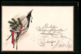 AK Fahne Mit Tannenzweigen Und Wappen, Weihnachtsgruss  - Guerra 1914-18