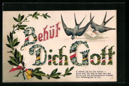 AK Behüt Dich Gott, Ein Blumengruss, Schwalben Mit Brief  - Guerra 1914-18