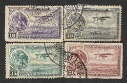 SD)1929-34 MEXICO COAT OF ARMS AND PLANE FLYING 10C SCT C11, 30C SCT C14, 35C SCT C15, 50C SCT C16, 4 USED STAMPS - Mexico