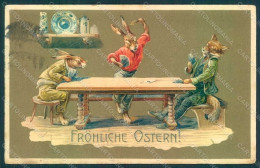 Greetings Easter Anthropomorphic Dressed Hare Fox Playing Cards Postcard HR0313 - Otros & Sin Clasificación