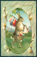 Greetings Easter Anthropomorphic Hare Egg Relief CREASED Postcard HR0062 - Otros & Sin Clasificación