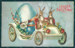 Greetings Easter Anthropomorphic Hare Car Egg Relief WRINKLES Postcard HR0068 - Otros & Sin Clasificación