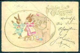 Greetings Easter Anthropomorphic Dressed Hare Egg Piano UNGLUED Relief Pc HR0221 - Otros & Sin Clasificación