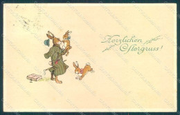 Greetings Easter Anthropomorphic Dressed Hare SB Serie 3328 Postcard HR0422 - Otros & Sin Clasificación