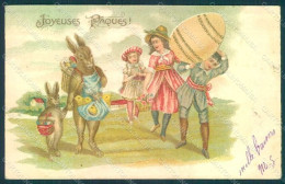 Greetings Easter Anthropomorphic Hare Children CORNER CREASED Relief Pc HR0257 - Otros & Sin Clasificación