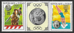 SD)1972 CHAD SPORTS SERIES, OLYMPIC GAMES MUNICH, GERMAN R. F. WINNERS, STRIP OF 3 MNH STAMPS - Tsjaad (1960-...)