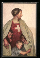 Künstler-AK Schweizer Bundesfeier 1917, Helvetia Beschützt Ihre Kinder, Ganzsache  - Entiers Postaux