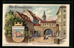 Lithographie Crimmitschau, Wasser-Tor Und Wappen Krimpigschau - Karte Zur Stadtrechtsfeier 1914  - Crimmitschau