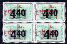 GUYANA - 1988 $10 ON 440 ON 6c AUSTRALIA JAMBOREE OVERPRINT IN BLOCK OF 4  FINE MNH ** SG 2269a X 4 - Guiana (1966-...)