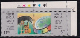 Traffic Light, India MNH Se-tenent 1995, 100 Years Of Cinema, Film Rell, Camera, Tools, Globe, Map,Art, - Unused Stamps