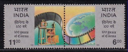 India MNH Se-tenent 1995, 100 Years Of Cinema, Film Rell, Camera, Tools, Globe, Map,Art, - Neufs