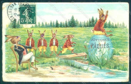 Greetings Easter Anthropomorphic Dressed Hare Egg CREASED Postcard HR0318 - Other & Unclassified