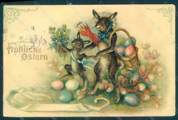 Greetings Easter Anthropomorphic Dressed Hare Egg Violets PIN HOLES Pc HR0326 - Other & Unclassified