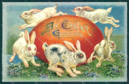 Greetings Easter Hare Rabbit Egg Flower Relief Postcard HR0069 - Other & Unclassified