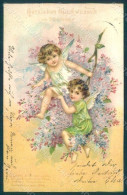 Greetings Angel Putto Flowers Serie 5309 Relief Postcard HR0499 - Autres & Non Classés