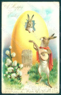 Greetings Easter Anthropomorphic Dressed Hare Egg Mandolin Relief Pc HR0207 - Other & Unclassified