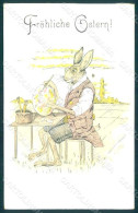 Greetings Easter Anthropomorphic Dressed Hare Egg Relief Postcard HR0236 - Other & Unclassified