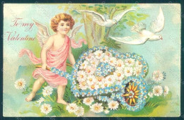 Greetings Angel Dove Flowers To My Valentine Relief Postcard HR0497 - Autres & Non Classés