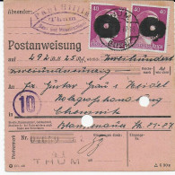 Sächsische Schärzung Thum Auf Postanweisung Nach Chemitz 9.7.45 - Storia Postale