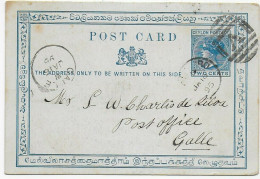 In Country Post Card To Galle, 1895 - Sri Lanka (Ceylon) (1948-...)