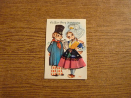 Carte Brodée "Au Bon Pays Normand" - Jeune Couple - Jeune Femme Costume Brodé/Tissu- 10x15cm Env. - Ricamate