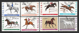 SD)1967 POLAND COMPLETE SERIES SPORTS, 150TH ANNIVERSARY OF THE JANÓW PODLASK BREED HORSE BREEDING, RACING, 8 USED STAMP - Sonstige & Ohne Zuordnung