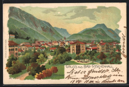 Lithographie Bad-Reichenhall, Teilansicht Mit Bergen  - Bad Reichenhall